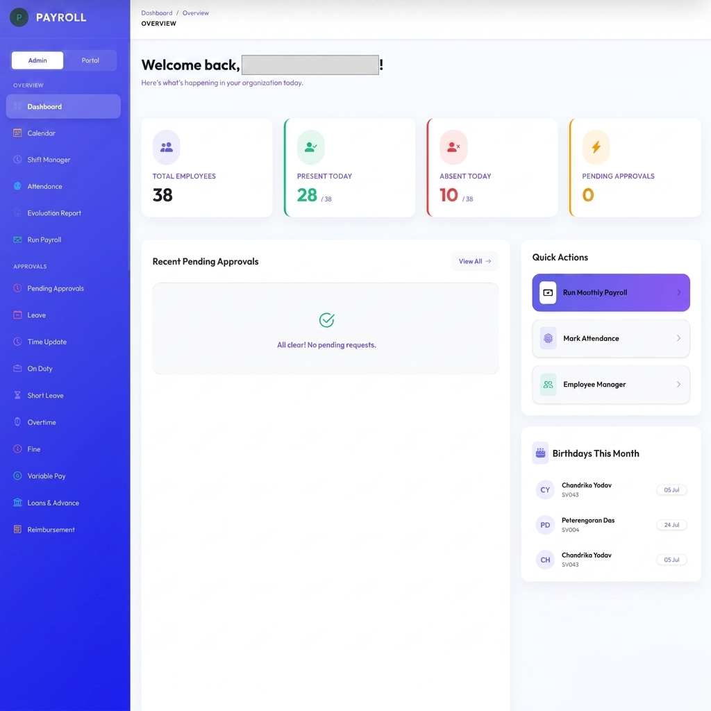 Attendance & Payroll Admin Dashboard Preview